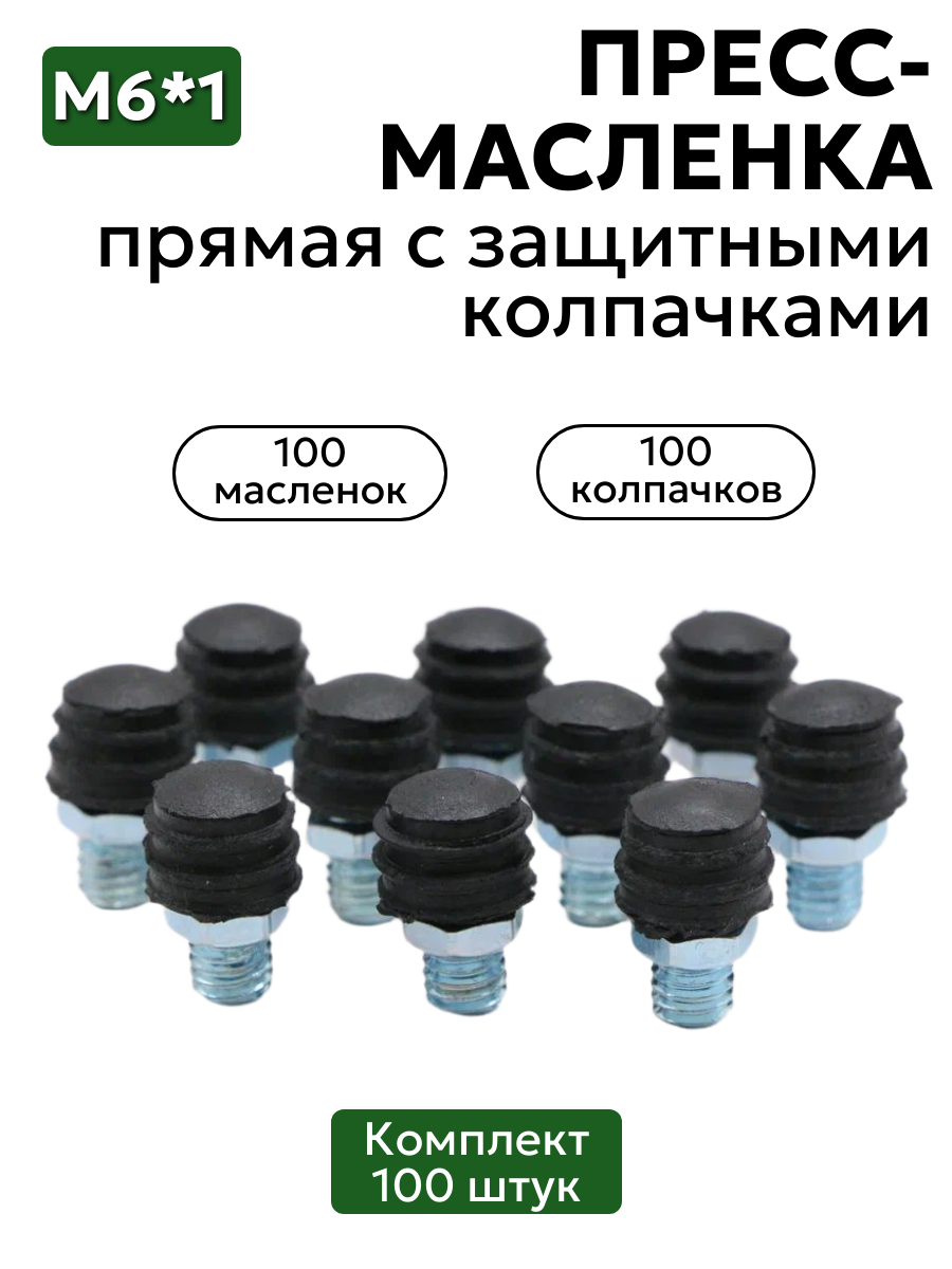 Комплект прямых пресс-масленок М6 с защитным колпачком 100 шт
